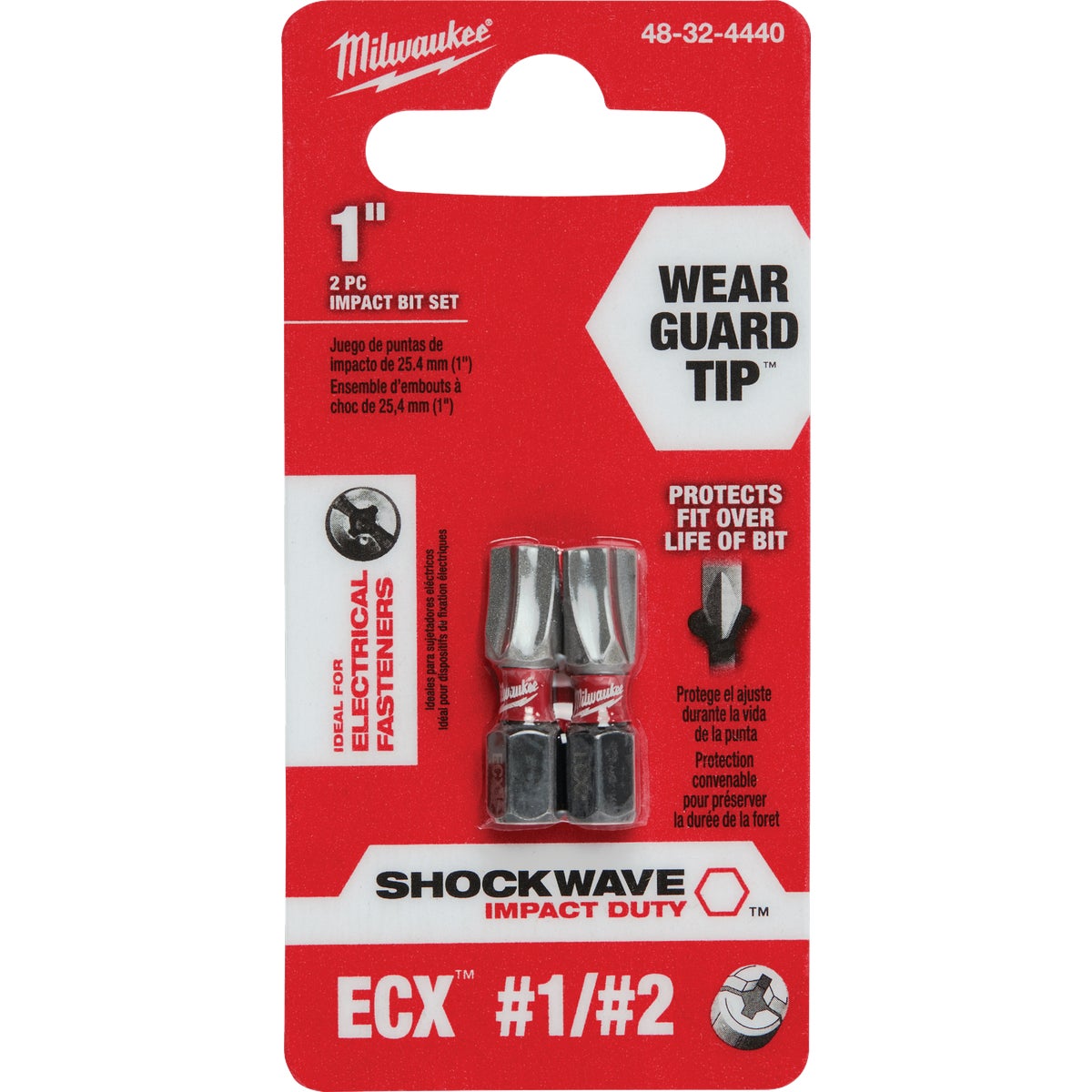 Milwaukee SHOCKWAVE #2 ECX 1 In. Insert Impact Screwdriver Bit (2-Pack) Image 1