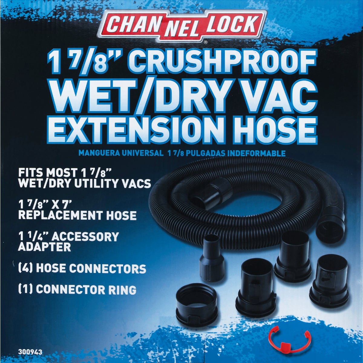 Channellock 1-7/8 In. Dia. x 7 Ft. L. Black Plastic Wet/Dry Vacuum Hose with Adapter & Connectors Image 2