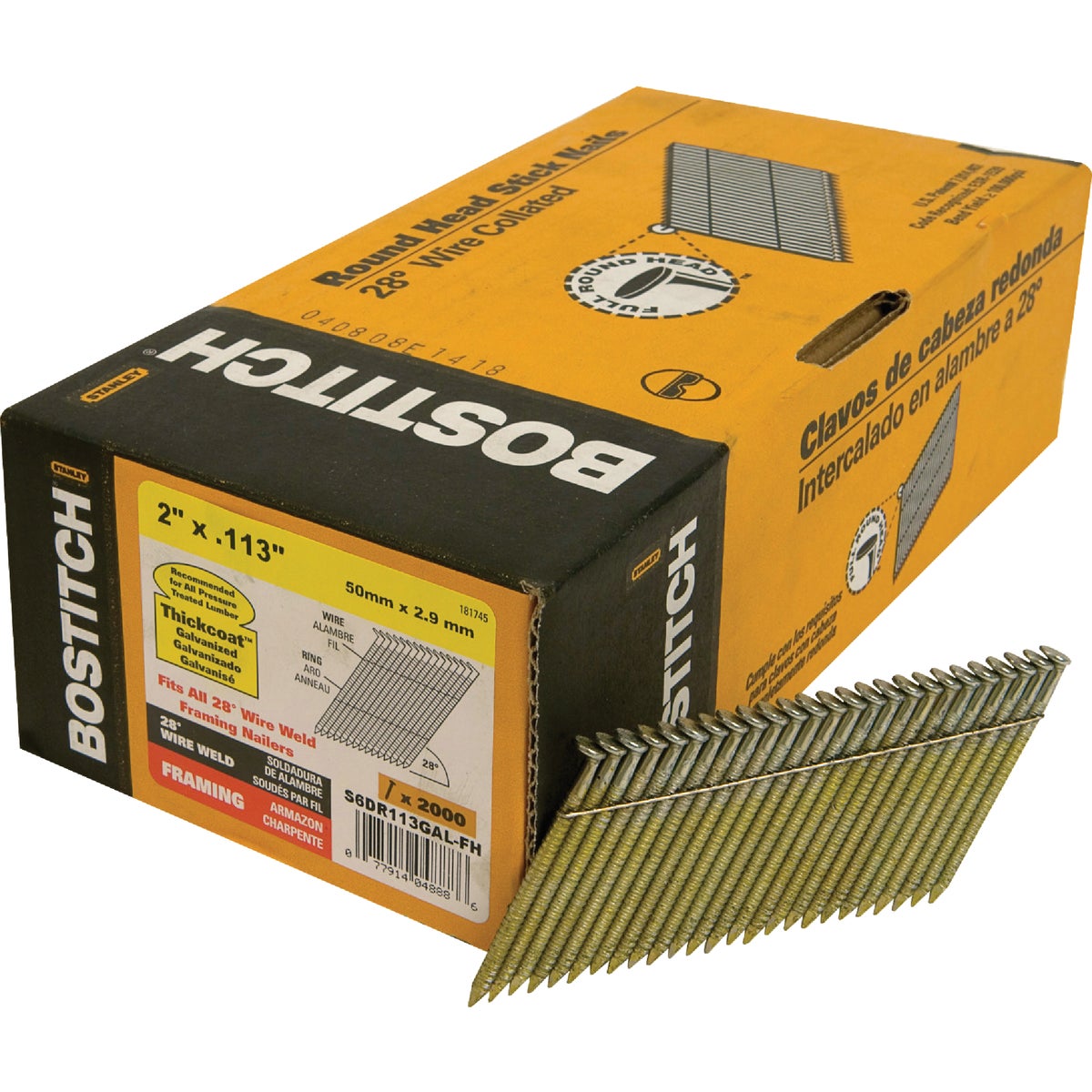 Bostitch 28 Degree Wire Weld Galvanized Ring Shank Offset Round Head Framing Stick Nail, 2 In. x .113 In. (2000 Ct.) Image 1