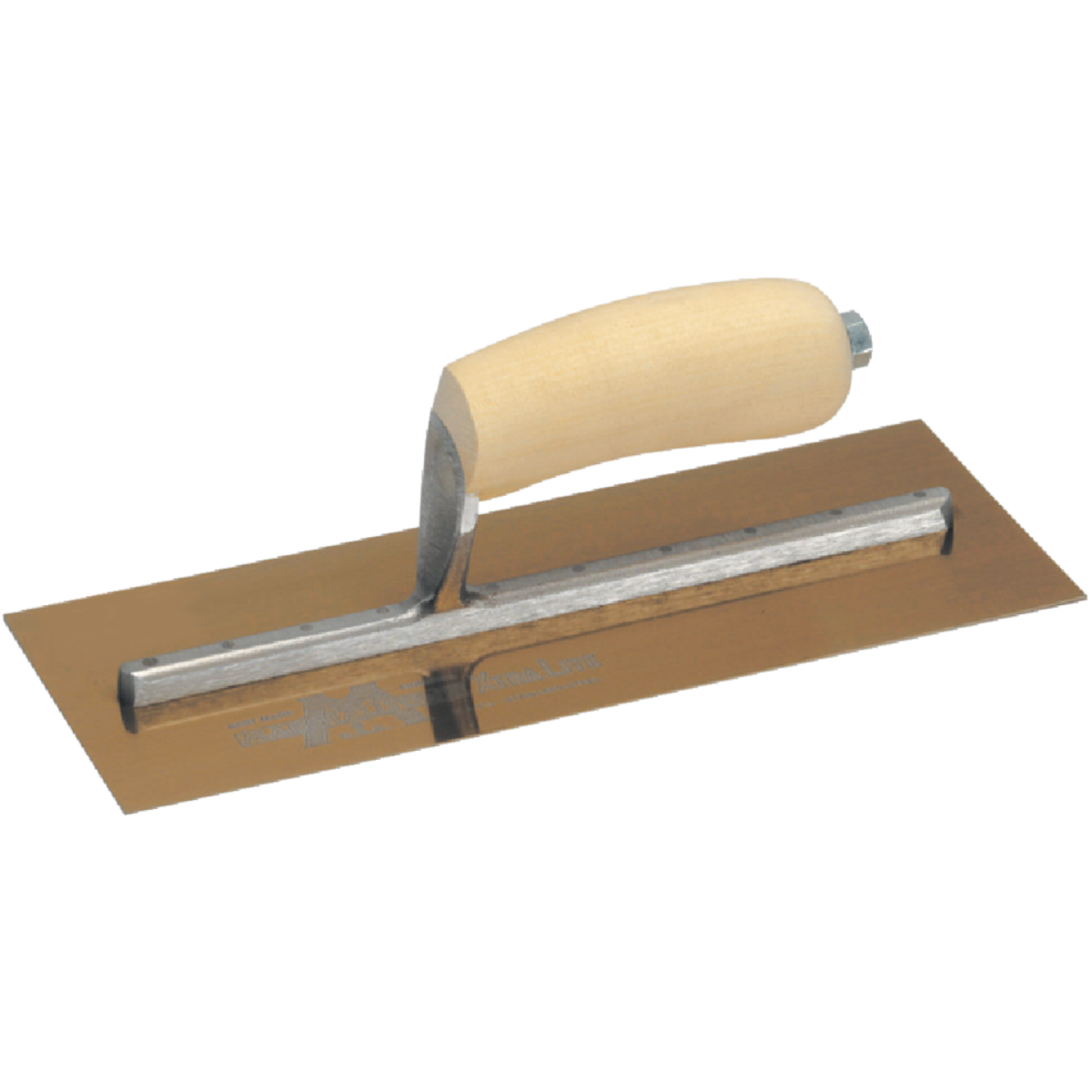 Marshalltown 4-1/2 In. x 11 In. Golden Stainless Steel Finishing Trowel with Curved Wood Handle Image 1