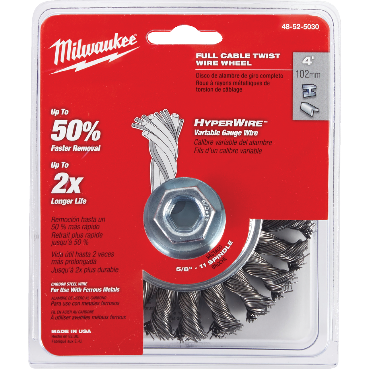 Milwaukee 4 In. Full Cable Knot .020 In./.023 In. Angle Grinder Wire Wheel Image 2