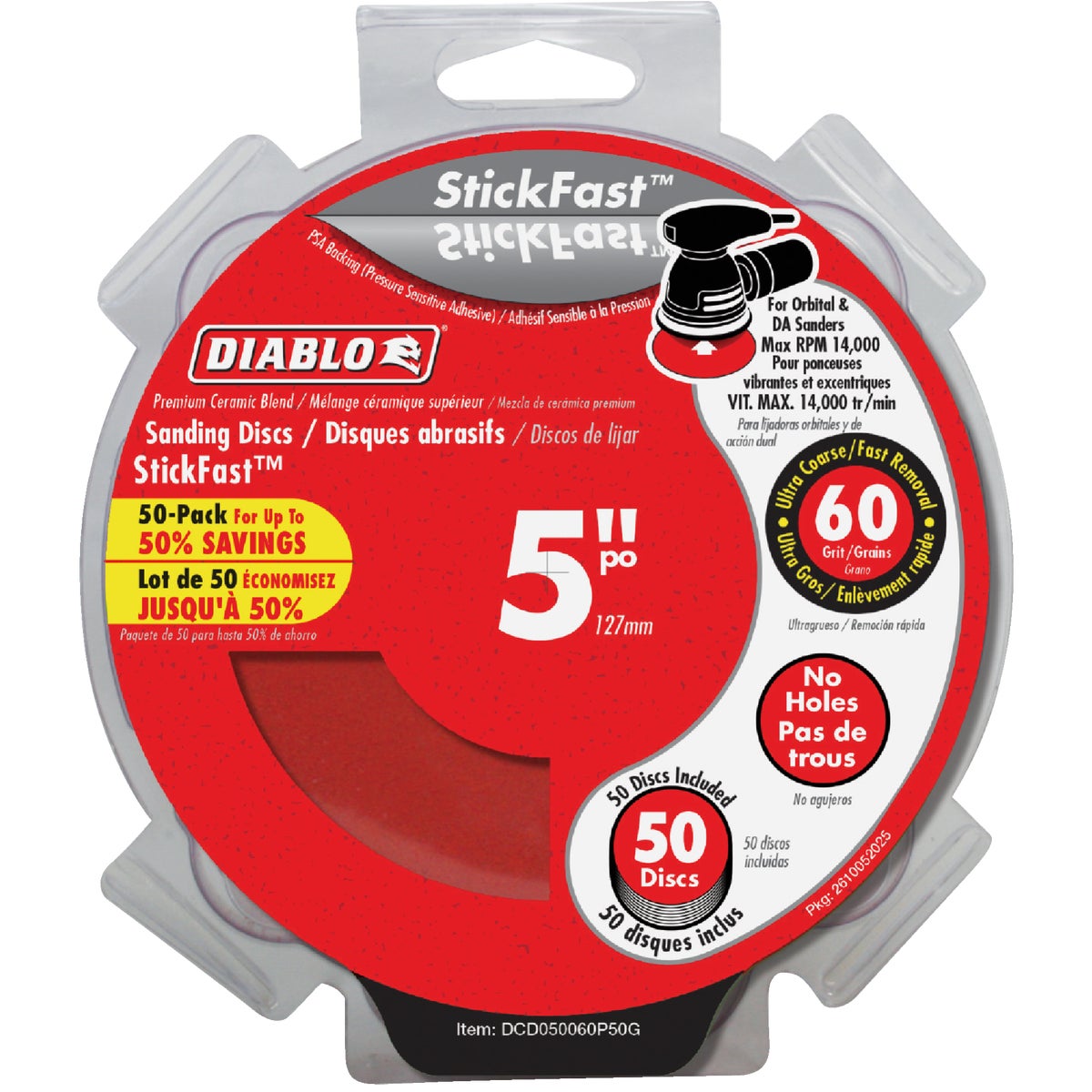 Diablo StickFast 5 In. 60 Grit Sanding Disc (50-Pack) Image 1