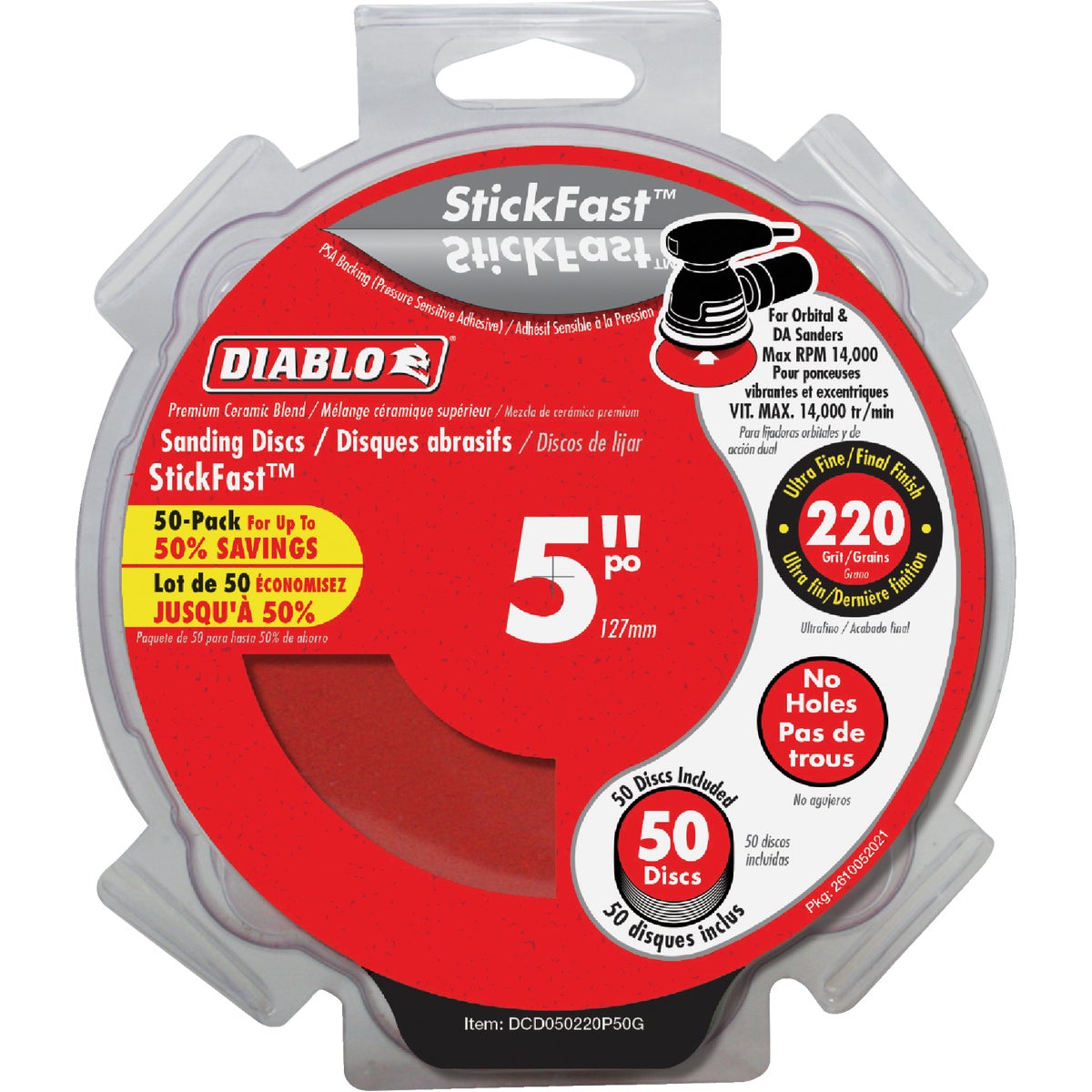 Diablo StickFast 5 In. 220 Grit Sanding Disc (50-Pack) Image 1