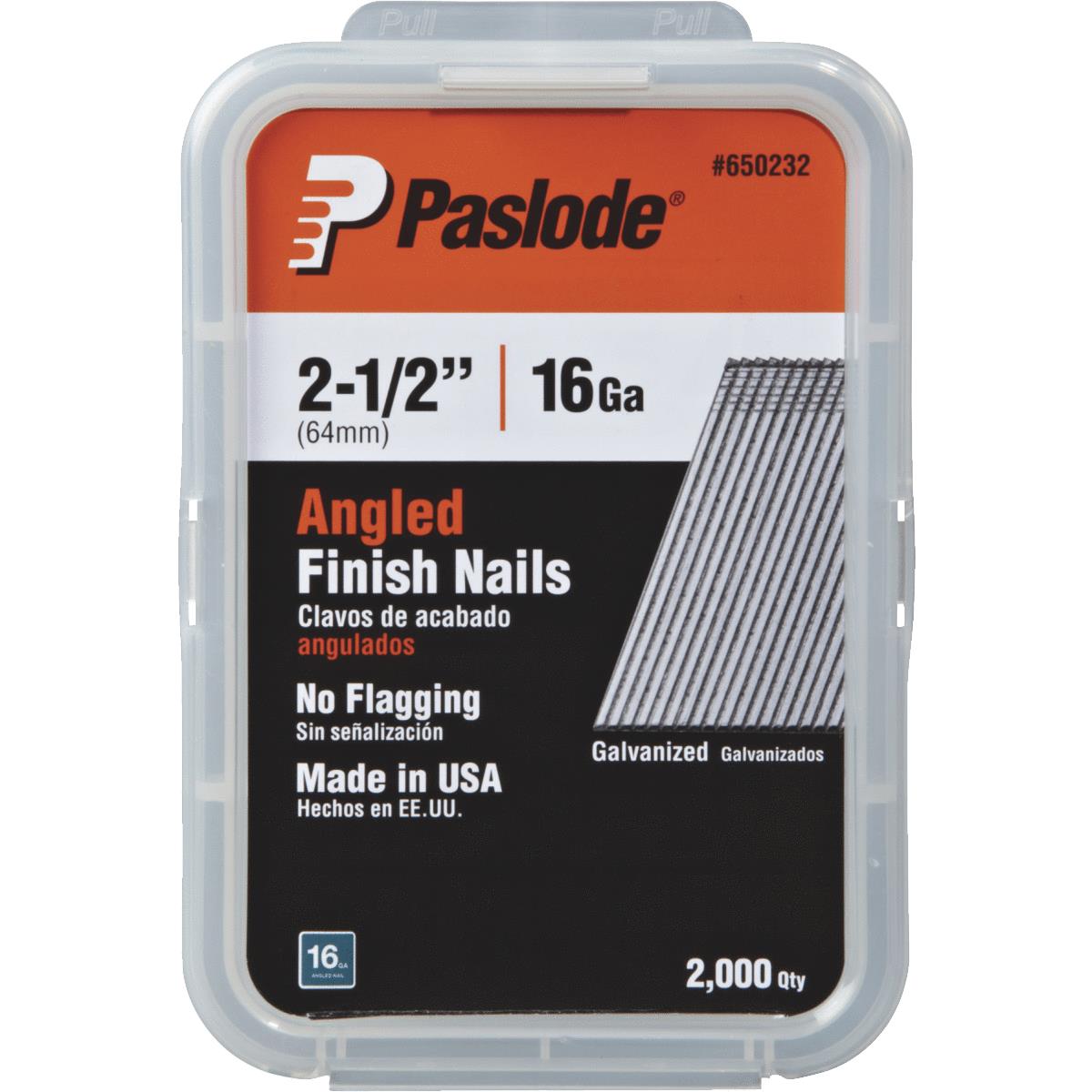 Paslode 16-Gauge Galvanized 20 Degree Angled Finish Nail, 2-1/2 In. (2000-Pack)