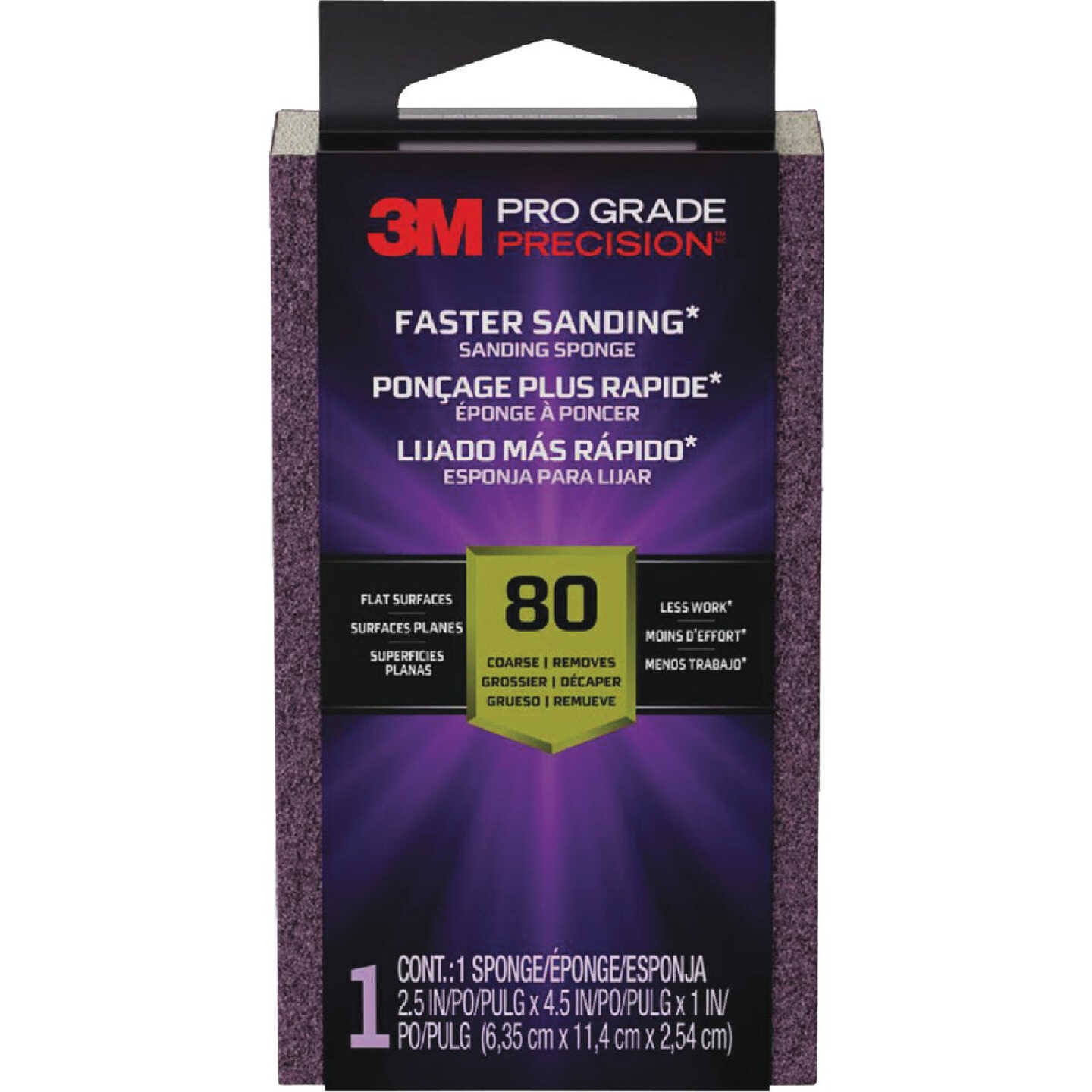 3M Pro Grade Precision 2.5 In. x 4.5 In. x 1 In. 80 Grit Medium Sanding Sponge Image 1