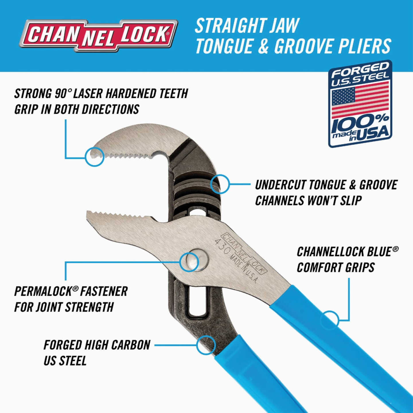Channellock 10 In. Straight Jaw Groove Joint Pliers Image 3