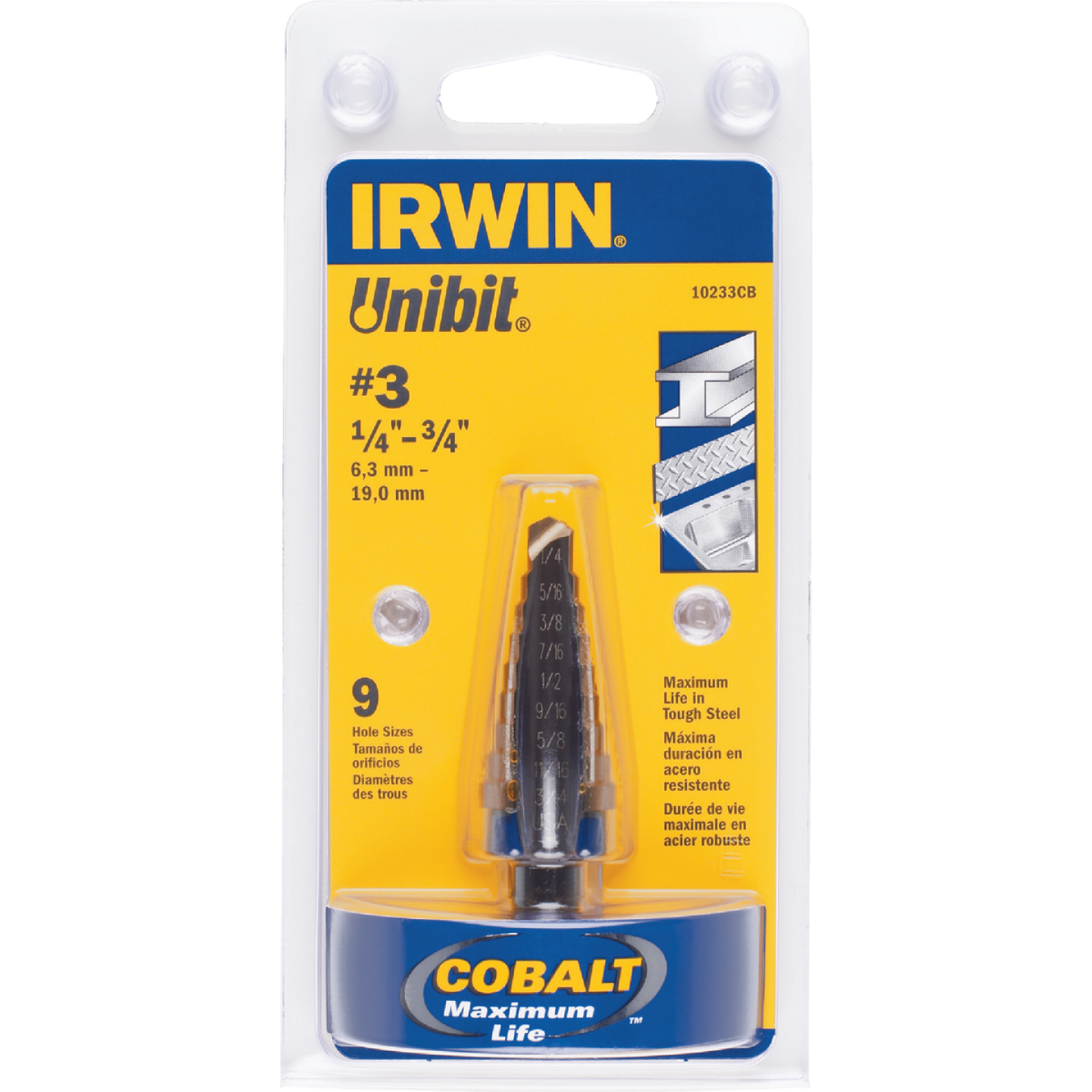 Irwin Unibit 1/4 In. - 3/4 In. #3 Step Drill Bit, 9 Steps Image 2