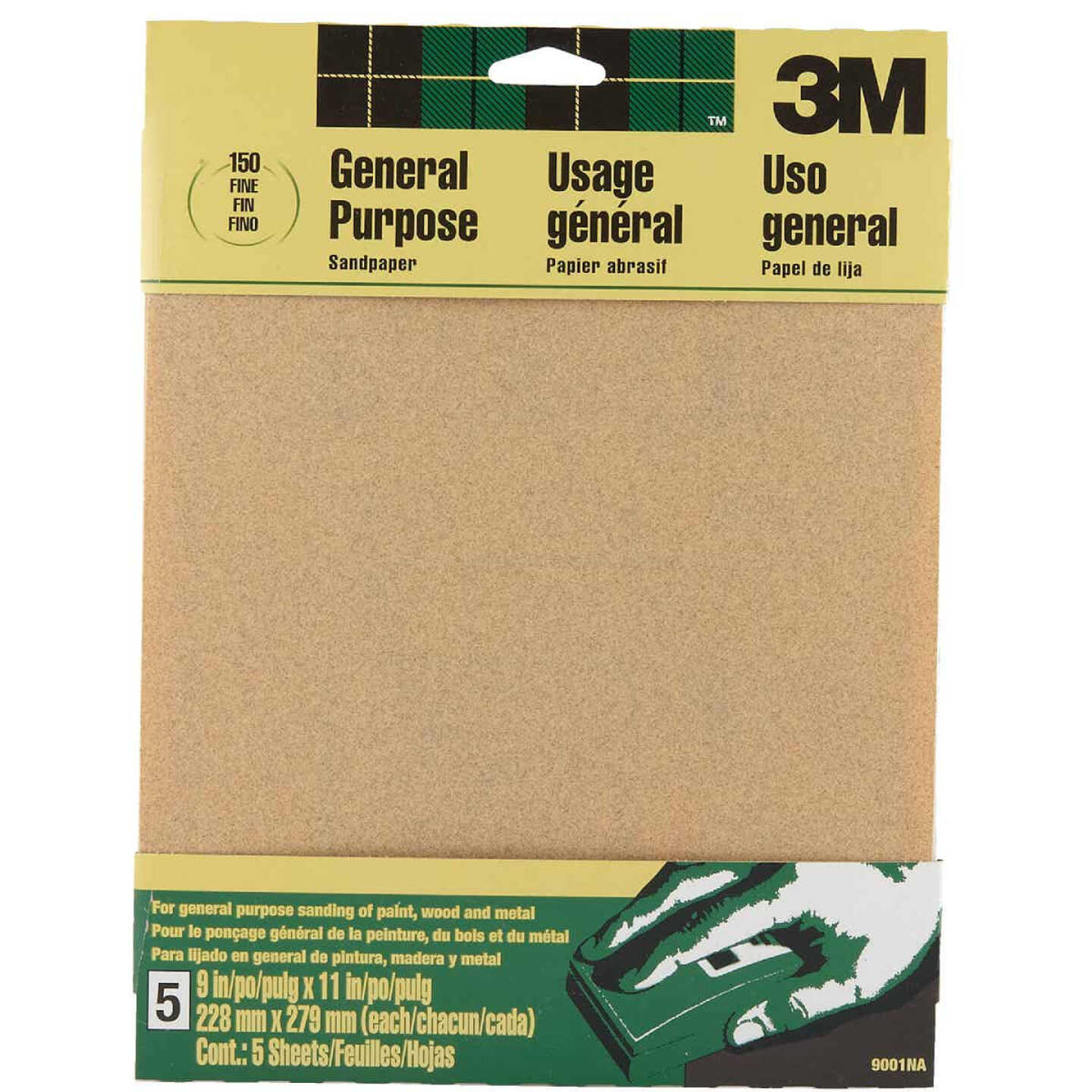 3M 9 In. x 11 In. General Purpose Fine Sandpaper, 150 Grit (5-Pack) Image 1