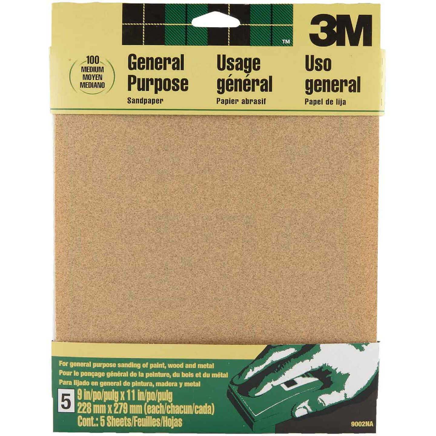 3M 9 In. x 11 In. General Purpose Medium Sandpaper, 100 Grit (5-Pack) Image 1