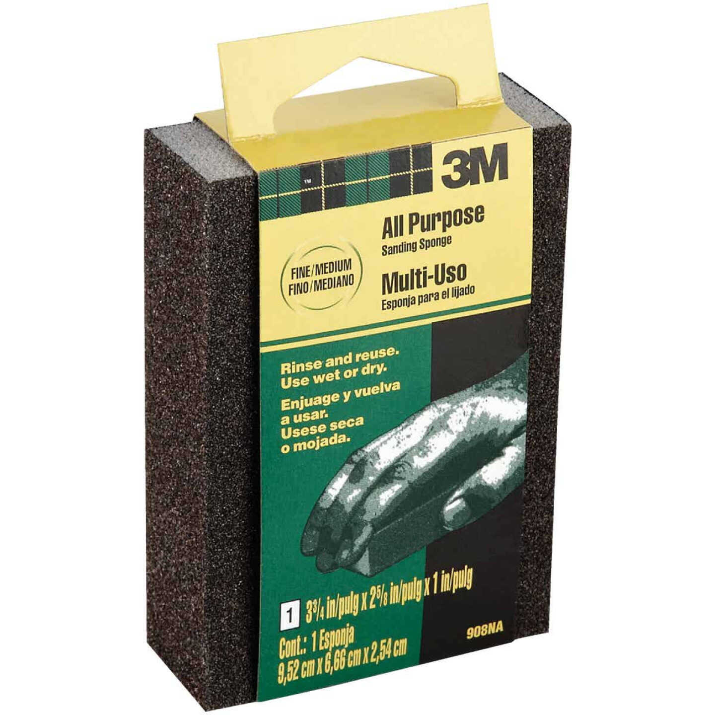 3M 2-5/8 In. x 3-3/4 In. x 1 In. Dual Grit Sanding Sponge, Fine/Medium Image 1