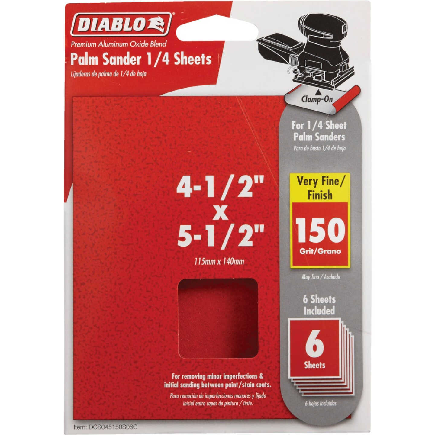 Diablo Clamp-On 150 Grit 4-1/2 In. x 5-1/2 In. 1/4 Sheet Power Sanding Sheet (6-Pack) Image 1
