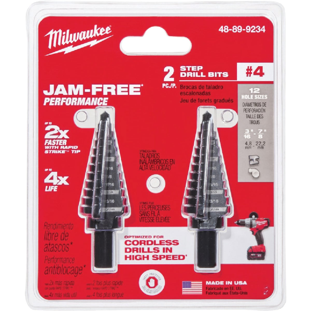 Milwaukee 3/16 In. - 7/8 In. #4 Step Drill Bit, 12 Steps (2-Pack) Image 1