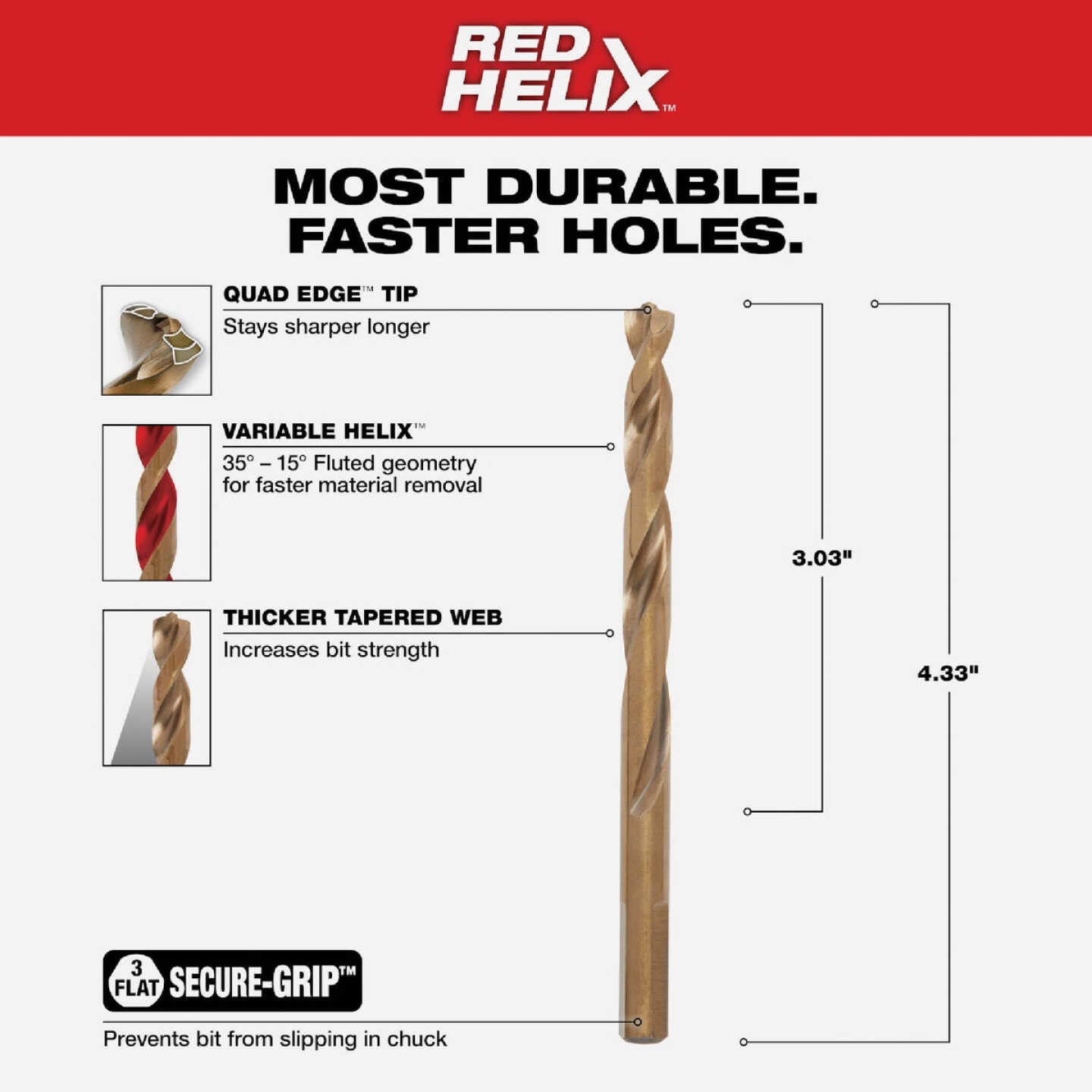Milwaukee RED HELIX 19/64 In. Cobalt Drill Bit Image 2