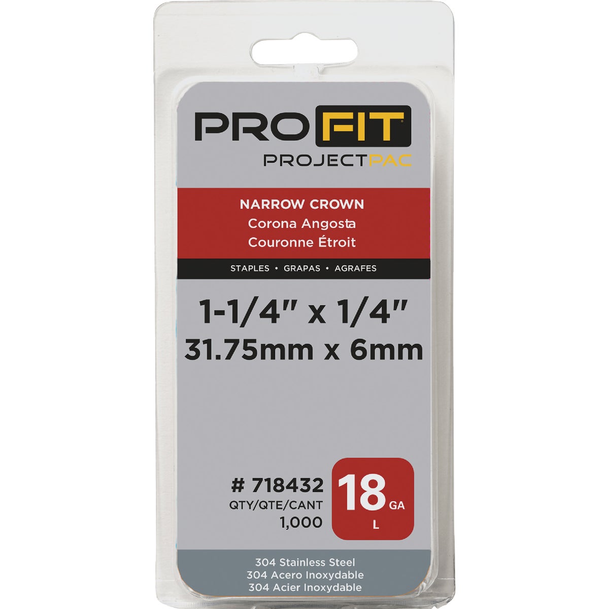 Pro-Fit 1/4 In. x 1-1/4 In. 18 Gauge 304-Stainless Steel L-Style Narrow Crown Staple (1000 Ct.) Image 2