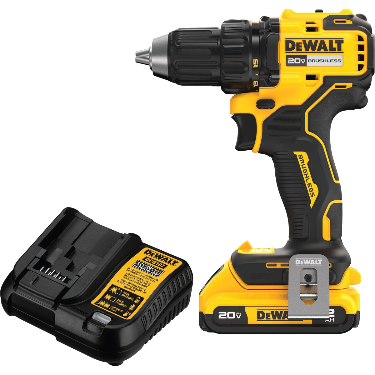DEWALT 20V MAX Brushless 1/2 In. Compact Cordless Drill/Driver Kit with 2.0 Ah Battery & Charger