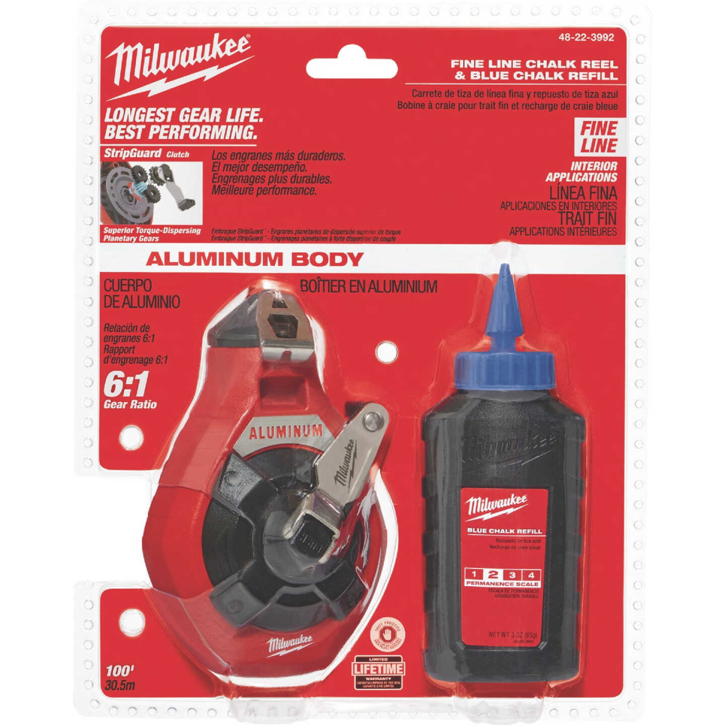 Milwaukee 100 Ft. Fine Chalk Line Reel and Chalk, Blue Image 1