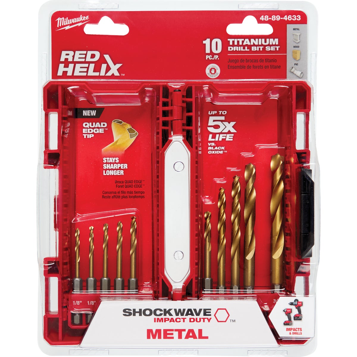 Milwaukee SHOCKWAVE 10-Piece Impact Duty Titanium Hex Shank Drill Bit Set, 1/8 In. thru 3/8 In. Image 4