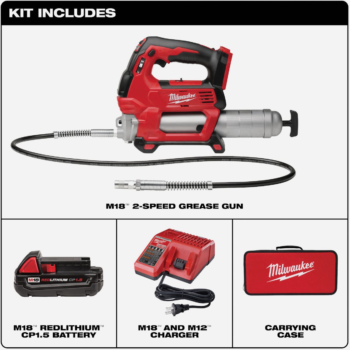 Milwaukee M18 18V Lithium-Ion 2-Speed Cordless Grease Gun Kit Image 2