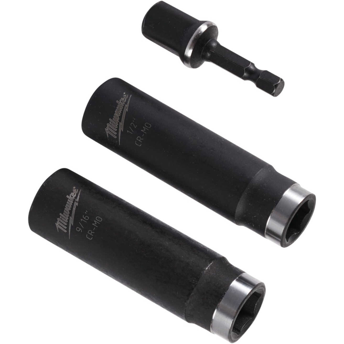 Milwaukee SHOCKWAVE Standard 1/2 In. Adapter, 1/2 In. & 9/16 In. Drive 6-Point Thin Wall Deep Impact Driver Set (3-Piece) Image 1