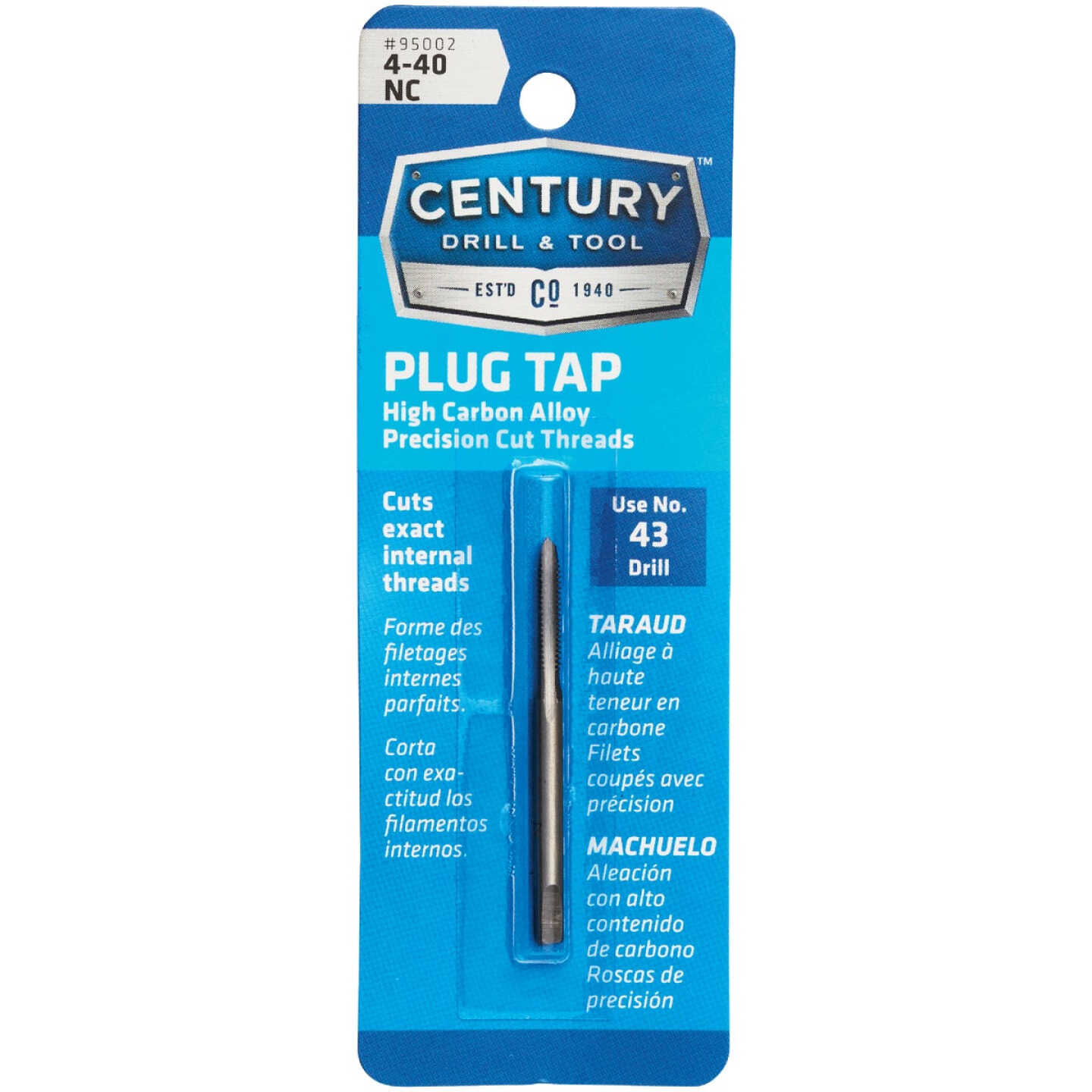 Century Drill & Tool 4-40 Carbon Steel National Coarse Tap-Plug Image 1