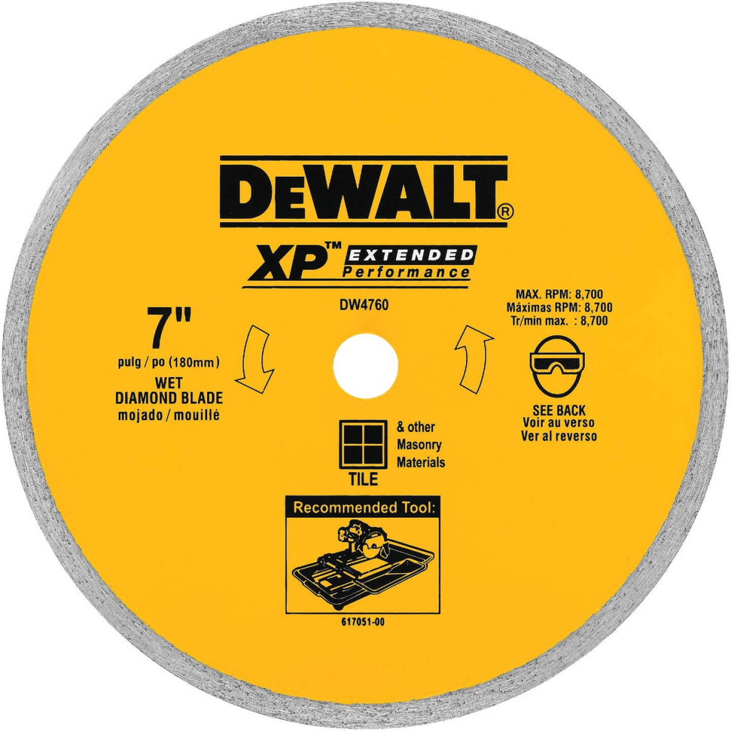 DEWALT Extended Performance 7 In. Continuous Rim Dry/Wet Cut Tile Diamond Blade Image 1