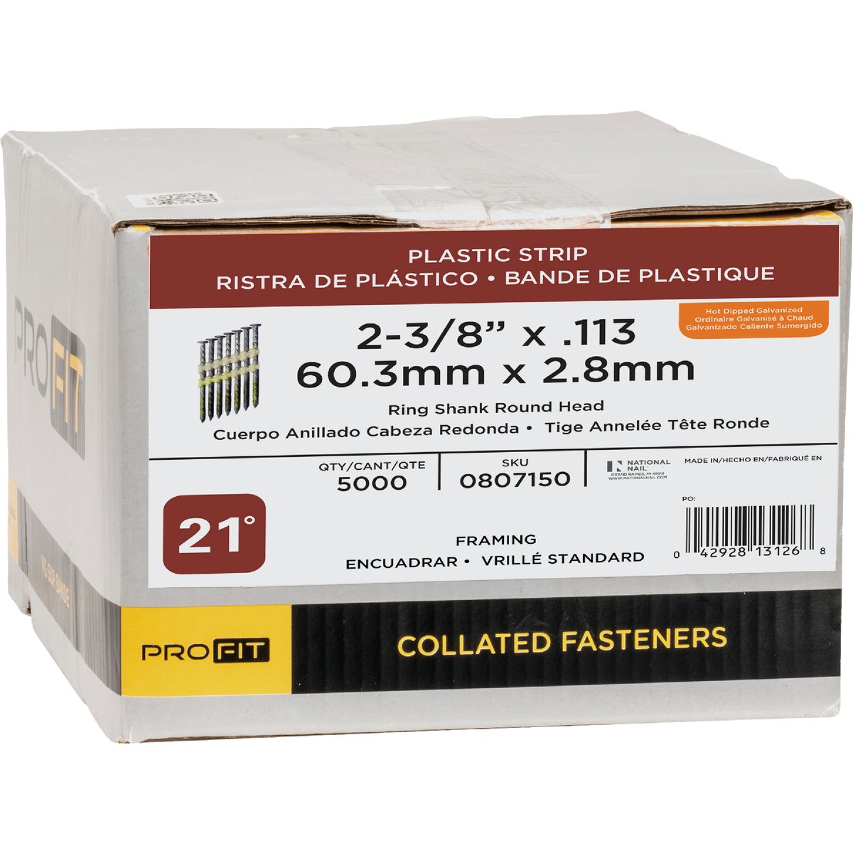 Pro-Fit 2-3/8 In. x 0.113 In. 21 Degree Plastic Strip Ring Shank Round Head Hot Dipped Galvanized Framing Stick Nails (5000 Ct.) Image 2