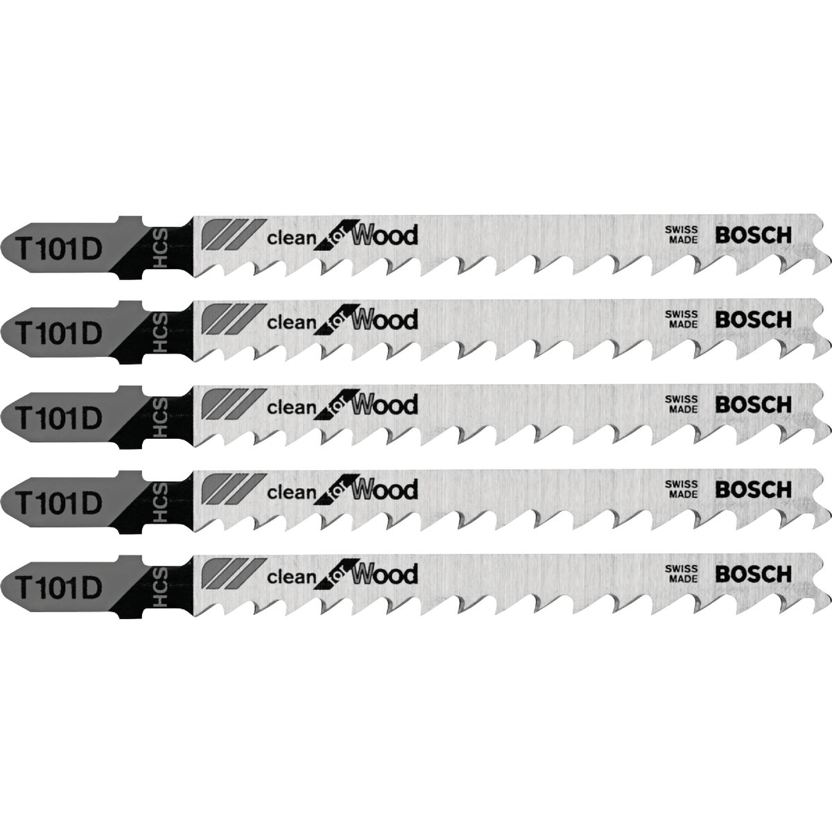 Bosch T-Shank 4 In. x 6 TPI High Carbon Steel Jig Saw Blade, Clean for Wood (5-Pack) Image 1