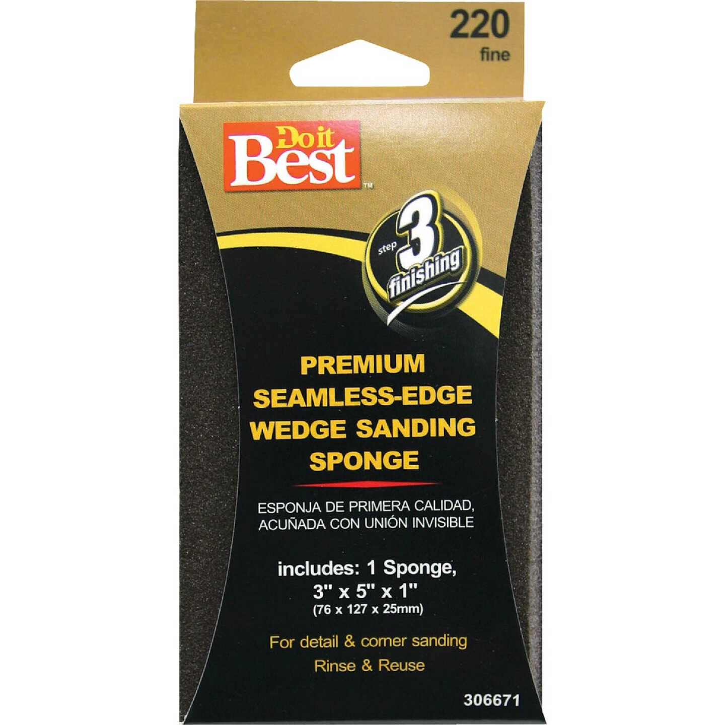 Do it Best Premium Wedge 3 In. x 5 In. x 1 In. 220 Grit Fine Sanding Sponge Image 1