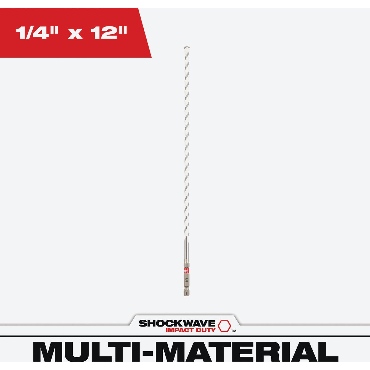 Milwaukee SHOCKWAVE 1/4 In. x 12 In. Impact Duty Carbide Multi-Material Hex Shank Drill Bit