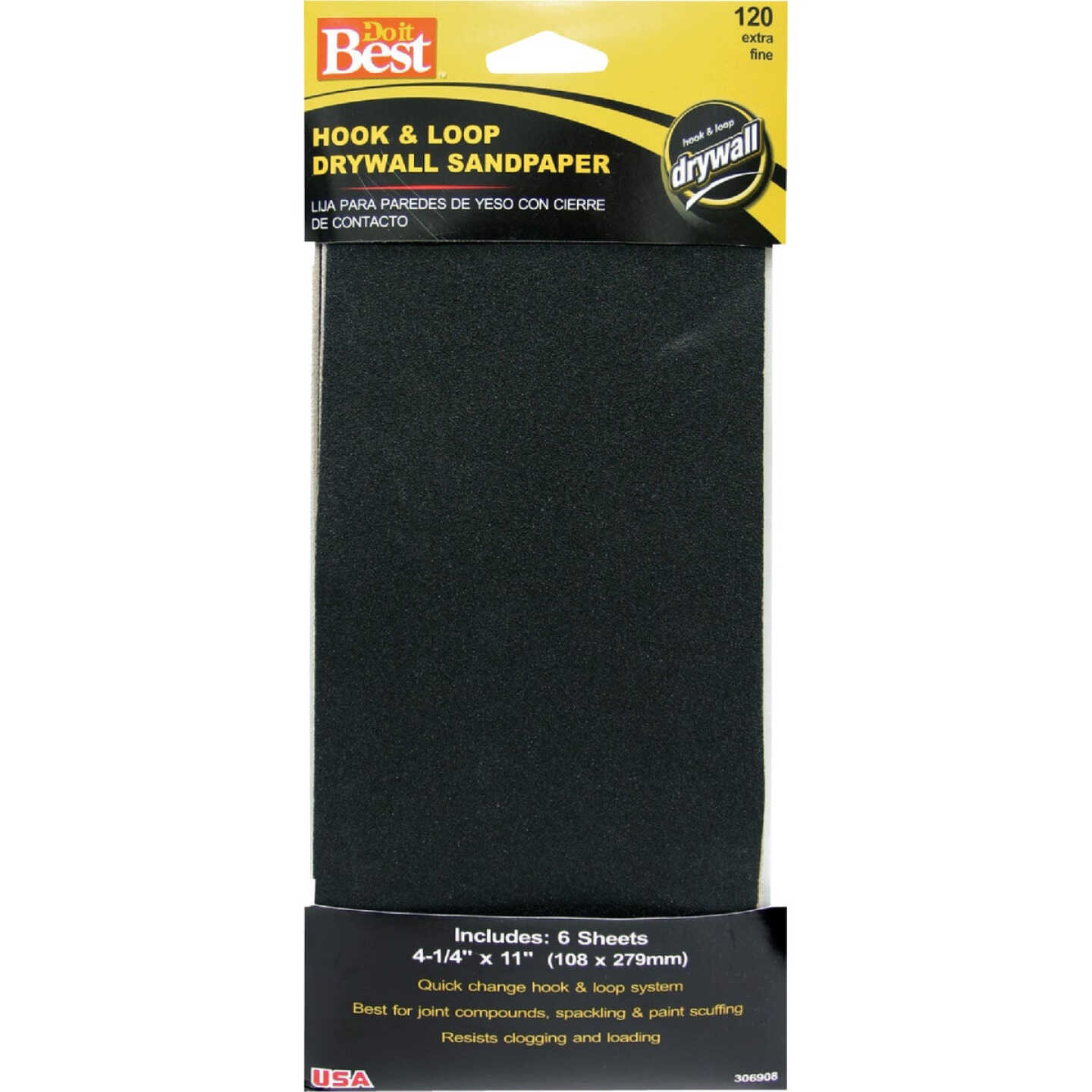 Do it Best 120 Grit 4-1/4 In. x 11 In. Hook and Loop Drywall Sandpaper (6-Pack) Image 1