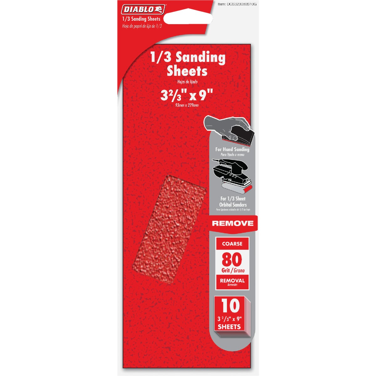 Diablo 9 In. x 3-2/3 In. 80 Grit Coarse 1/3 Sheet Sandpaper (10-Pack) Image 1