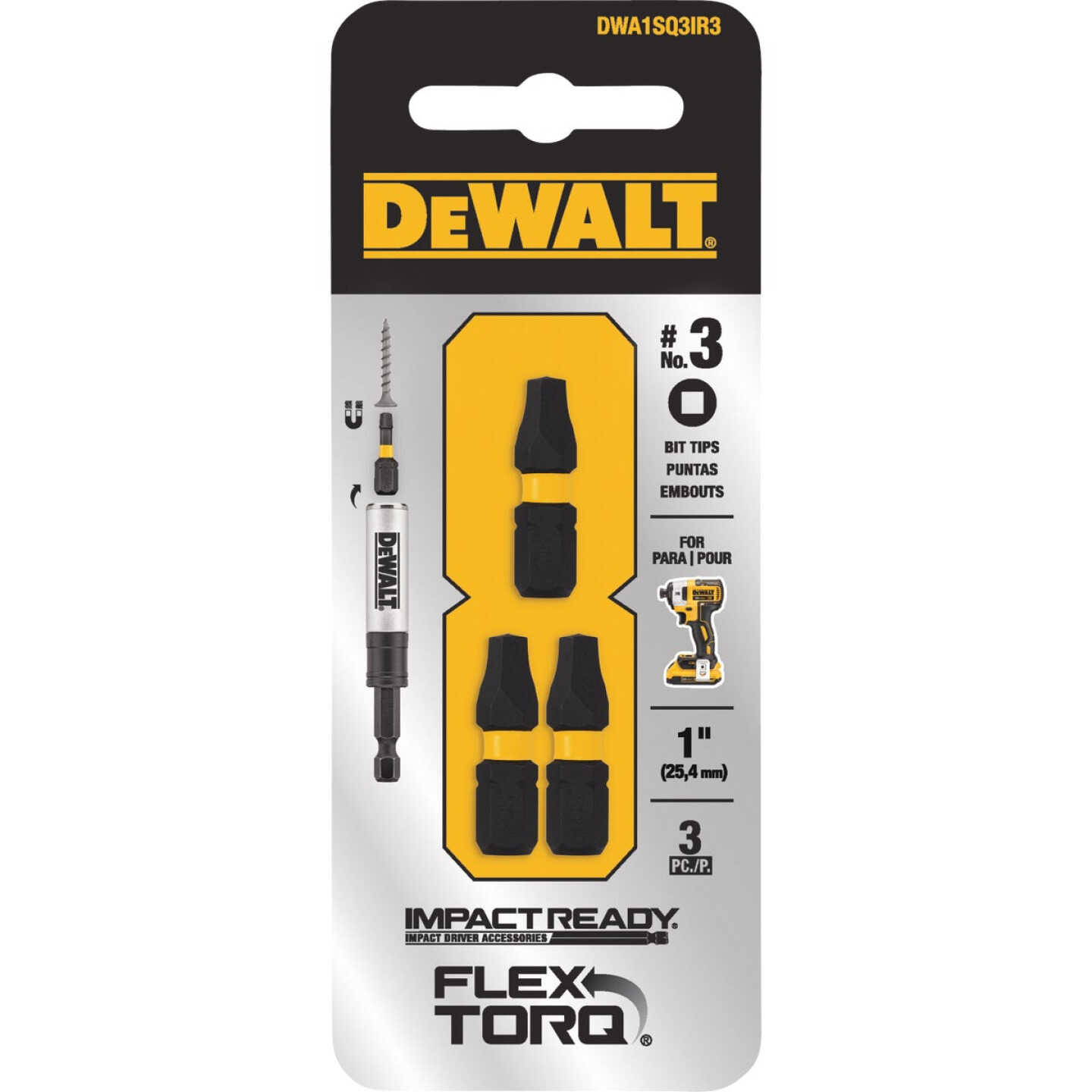 DEWALT FlexTorq 1 In. #2 Square Insert Impact Screwdriver Bit (3-Pack) Image 2