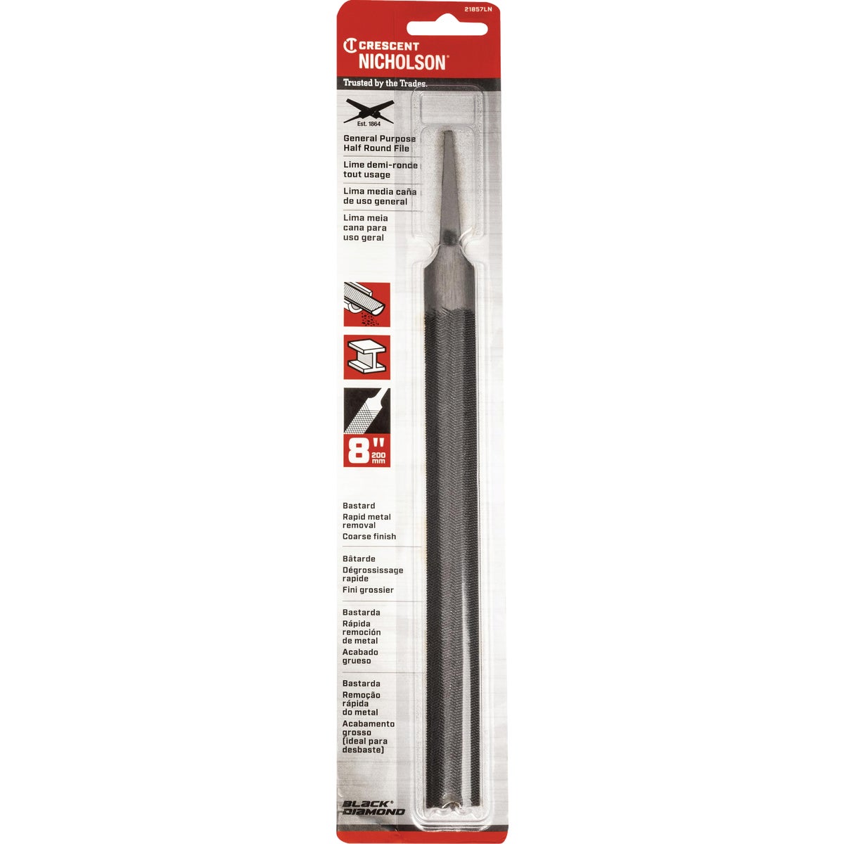 Nicholson 8 In. Half Round Bastard File without Handle Image 2