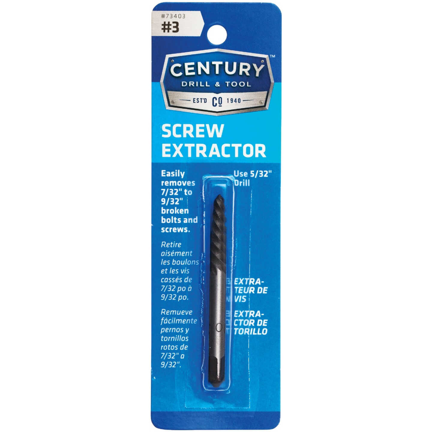 Century Drill & Tool #3 Spiral Flute Screw Extractor Image 1