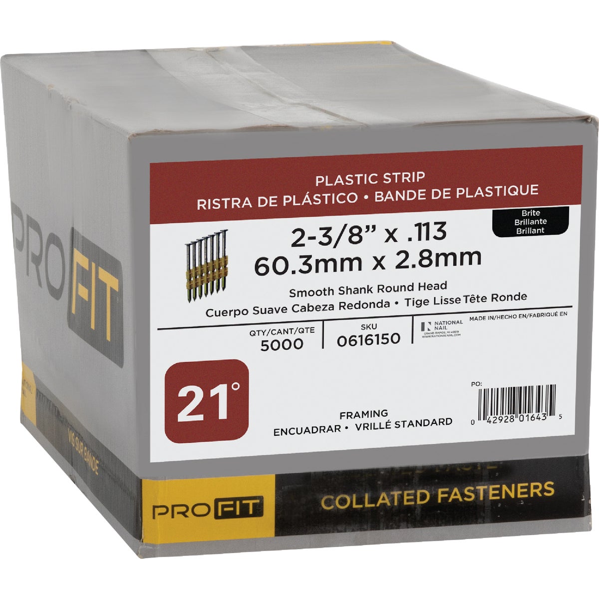 Pro-Fit 2-3/8 In. x 0.133 In. 21 Degree Plastic Strip Smooth Shank Round Head Brite Framing Stick Nails (5000 Ct.) Image 2