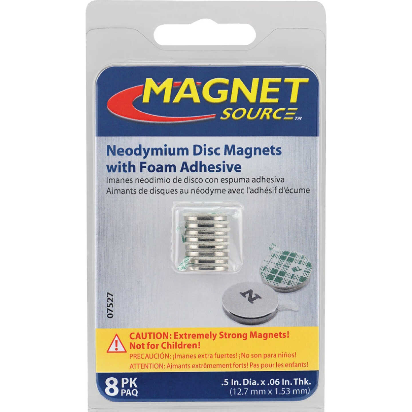 MagnetSource 2.45 Lb. Capacity Neodymium Disc Magnet with Adhesive (8-Pack) Image 4