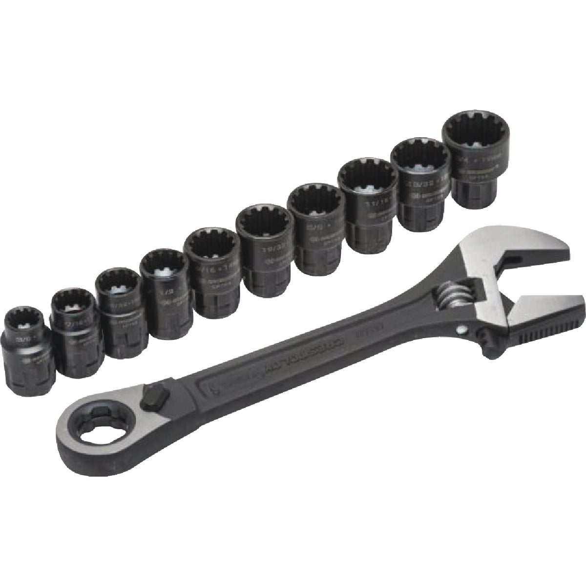 Crescent 8 In. Pass-Thru Adjustable Wrench & Spline Socket Set (11-Piece)