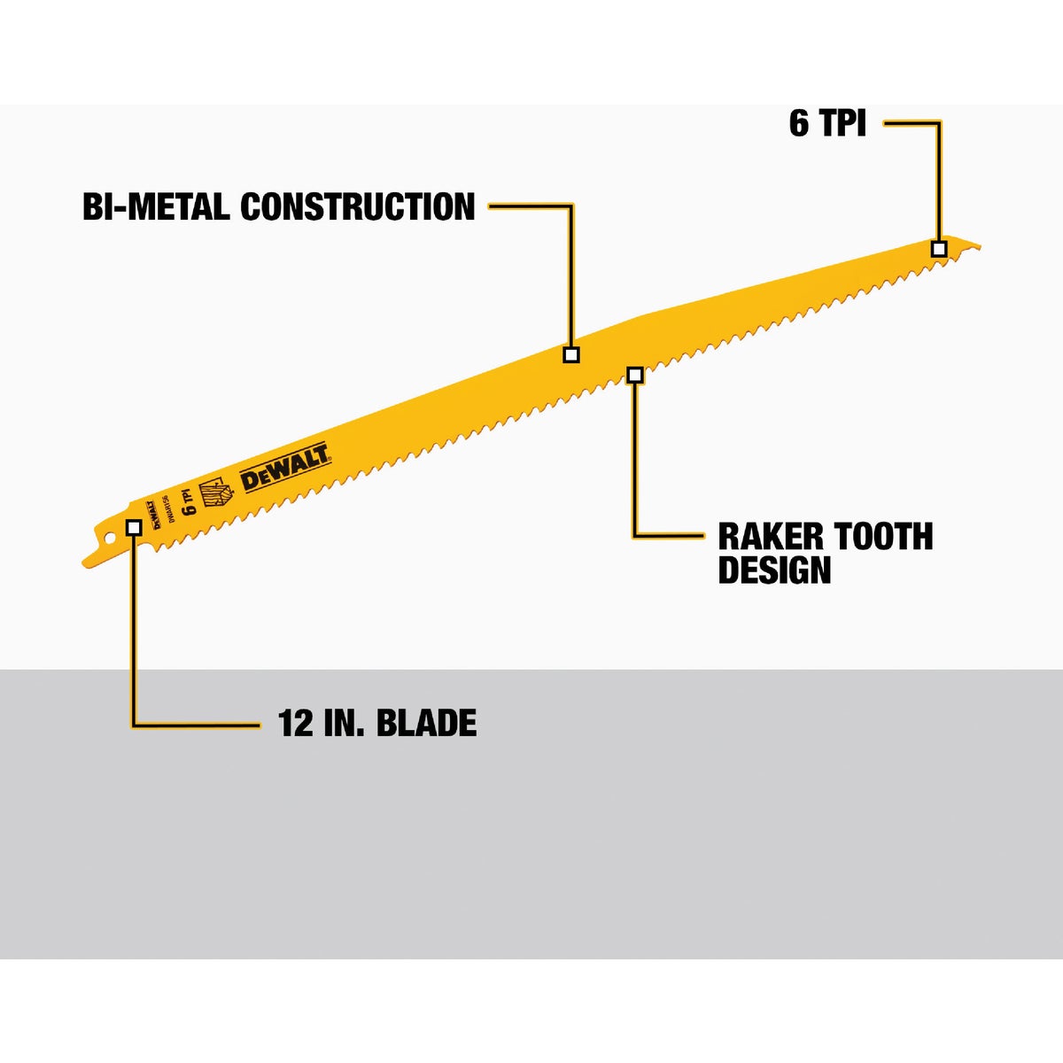 DEWALT 12 In. 6 TPI Taper Back Bi-Metal Reciprocating Saw Blade (5-Pack) Image 2