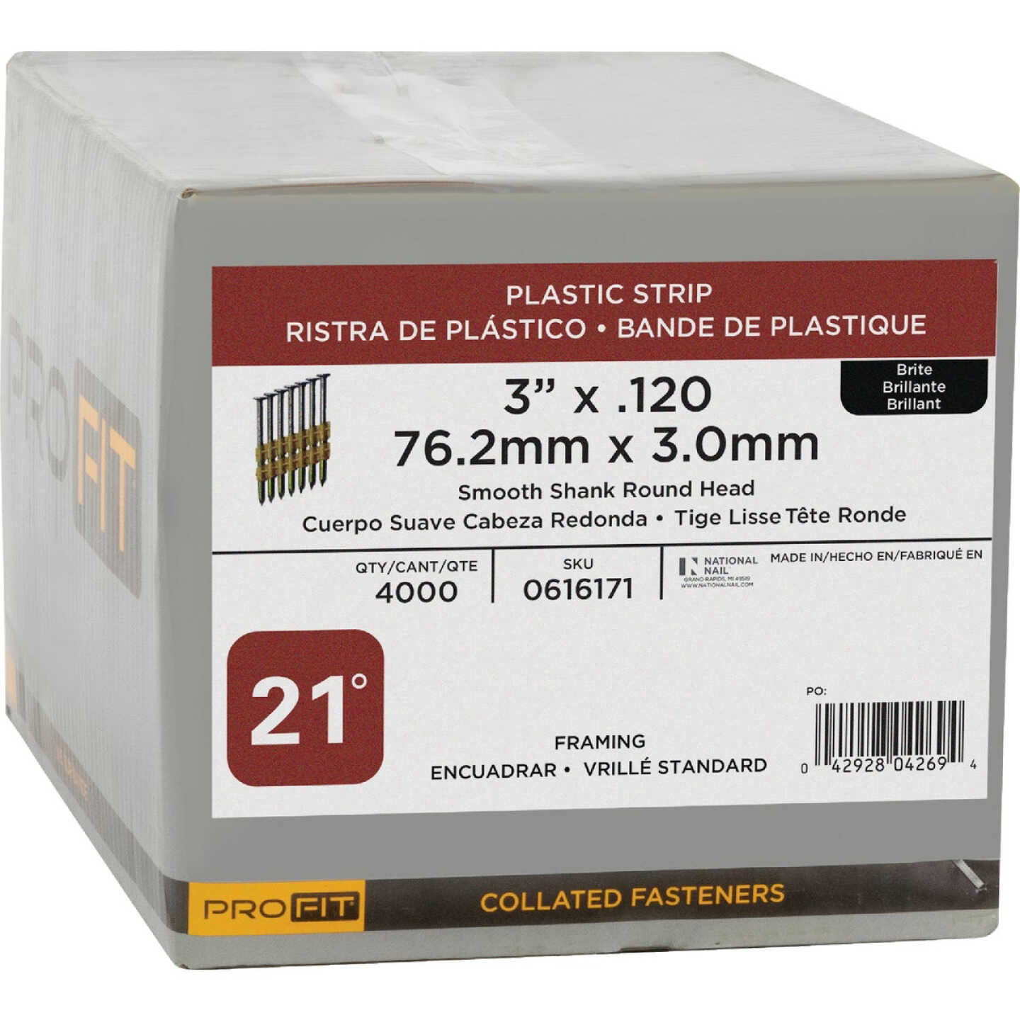 Pro-Fit 3 In. x 0.120 In. 21 Degree Plastic Strip Smooth Shank Round Head Brite Framing Stick Nails (4000 Ct.) Image 2