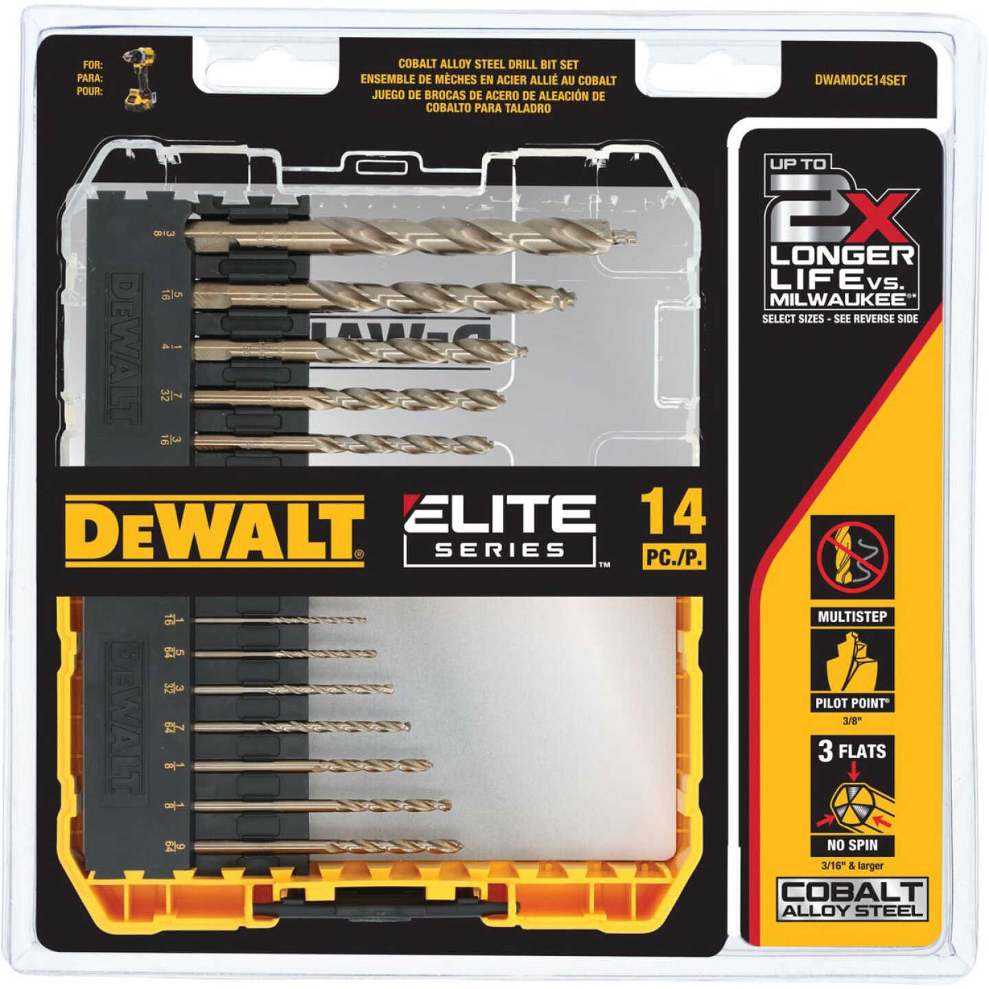 DEWALT 14-Piece Cobalt Drill Bit Set, 1/16 In. thru 3/8 In. Image 1