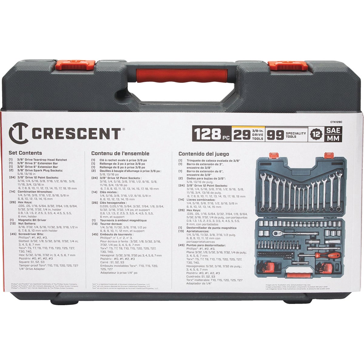 Crescent 3/8 In. Drive 12-Point Standard/Metric Mechanic & Automotive Tool Set (128-Piece) Image 3
