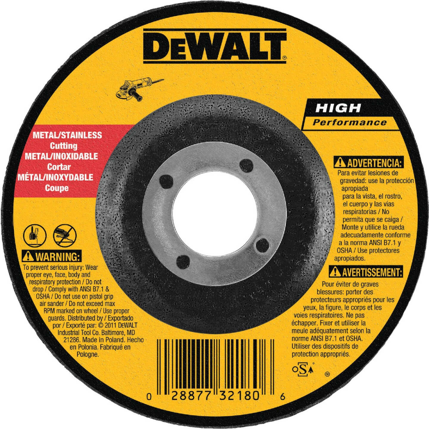 DEWALT HP Type 27 5 In. x 0.045 In. x 7/8 In. Metal/Stainless Cut-Off Wheel Image 1