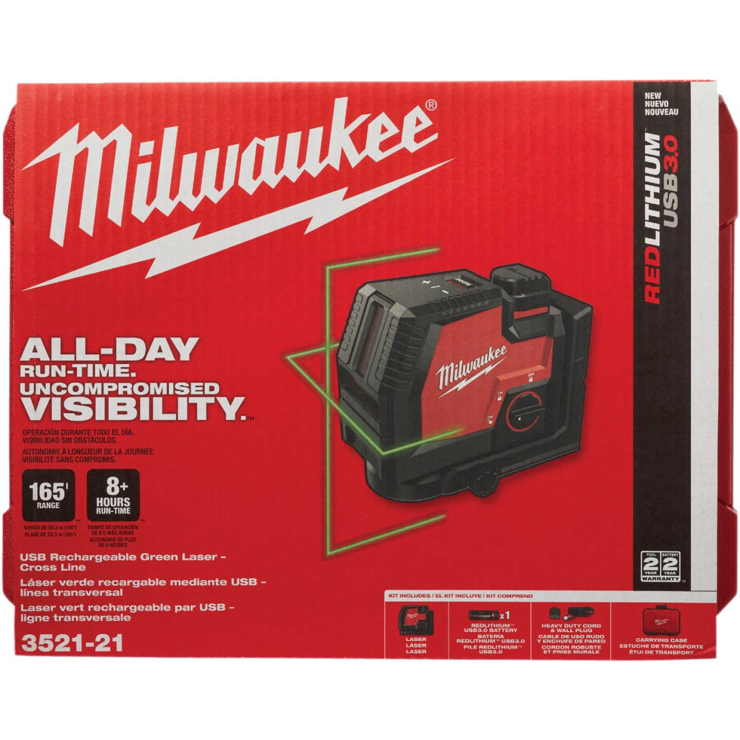 Milwaukee USB Rechargeable Green Cross Line Laser Image 3