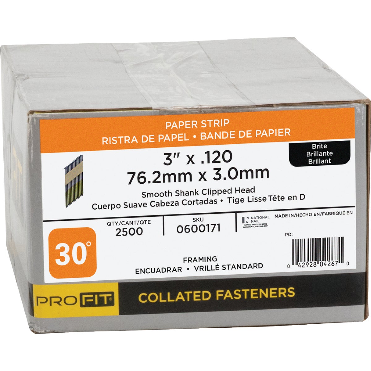 Pro-Fit 3 In. x 0.131 In. 30 Degree Paper Tape Smooth Shank Clipped Head Brite Framing Stick Nails (2500 Ct.) Image 2