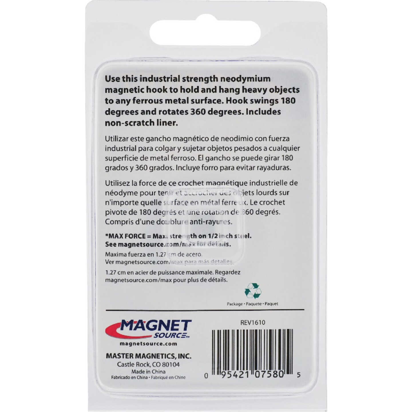 MagnetSource Neodymium Rotating and Swinging 65 Lb. Capacity Magnet Hook Image 9