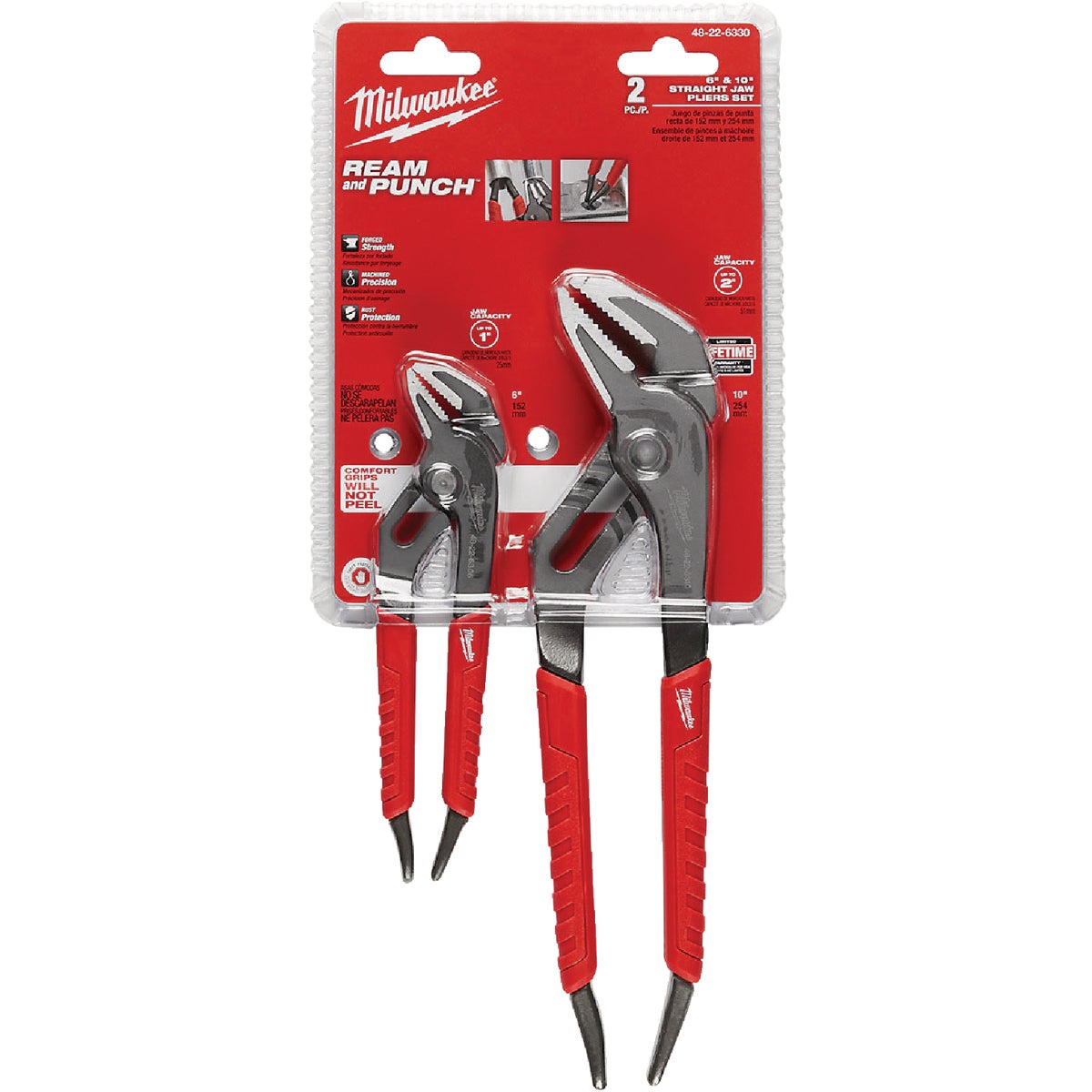 Milwaukee 6 In. and 10 In. Comfort Grip Ream & Punch Straight Jaw Plier Set (2-Piece) Image 2