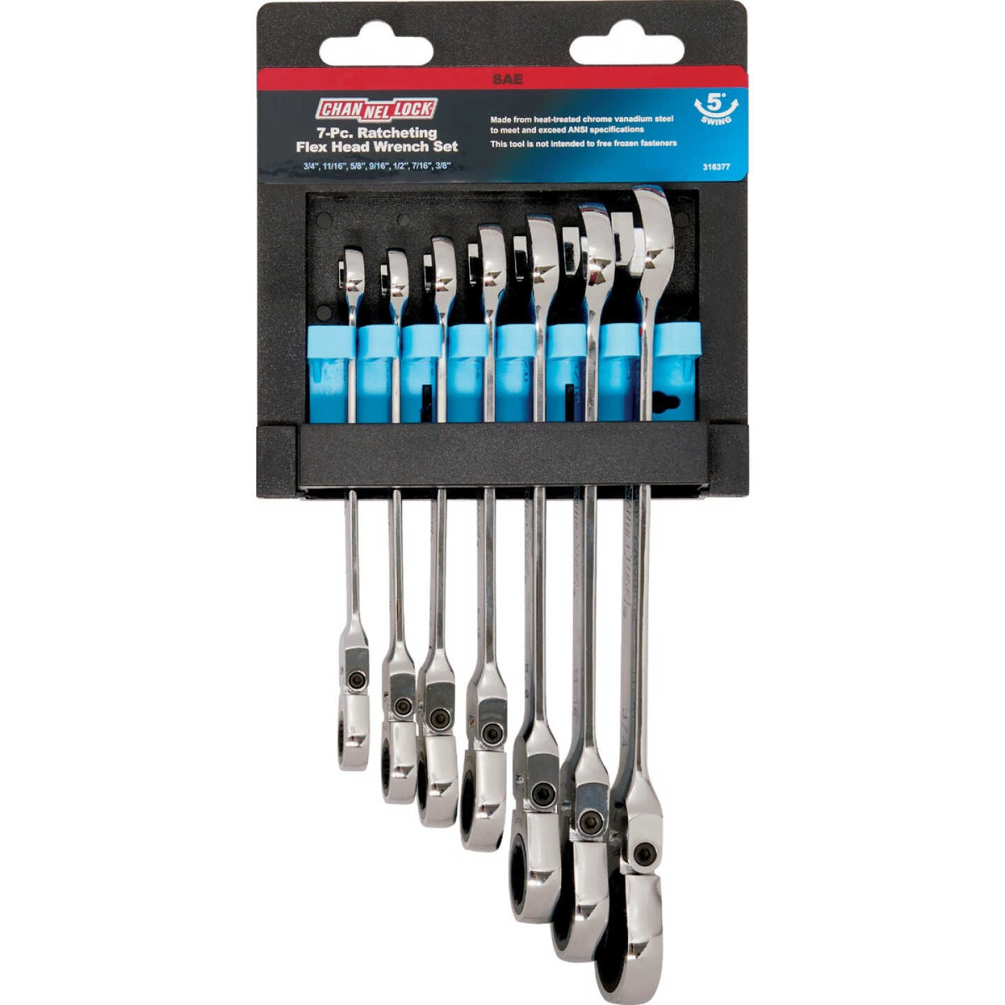 Channellock Standard 12-Point Flex Head Ratcheting Combination Wrench Set (7-Piece) Image 1
