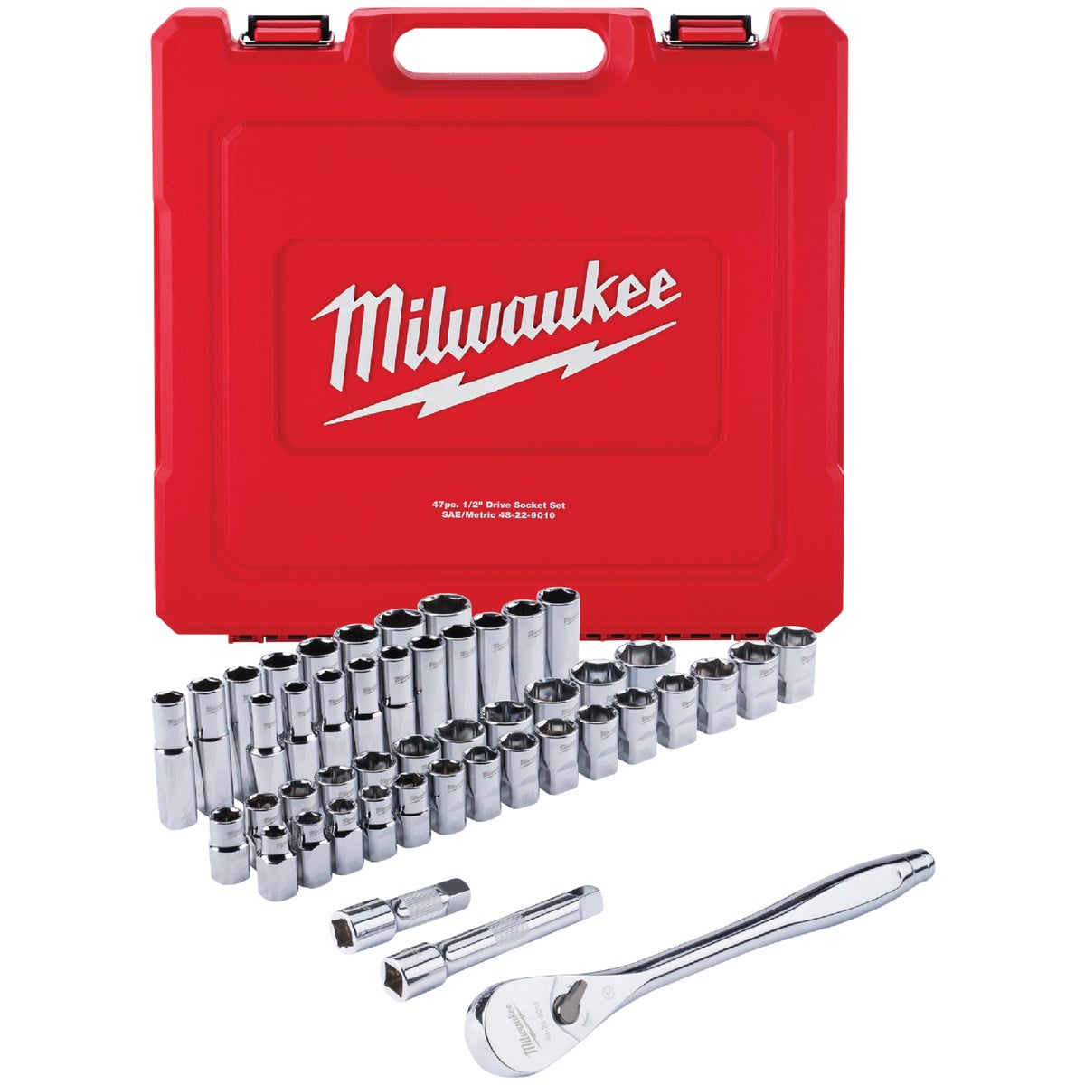 Milwaukee Standard/Metric 1/2 In. Drive 6-Point Ratchet & Socket Set (47-Piece) Image 1