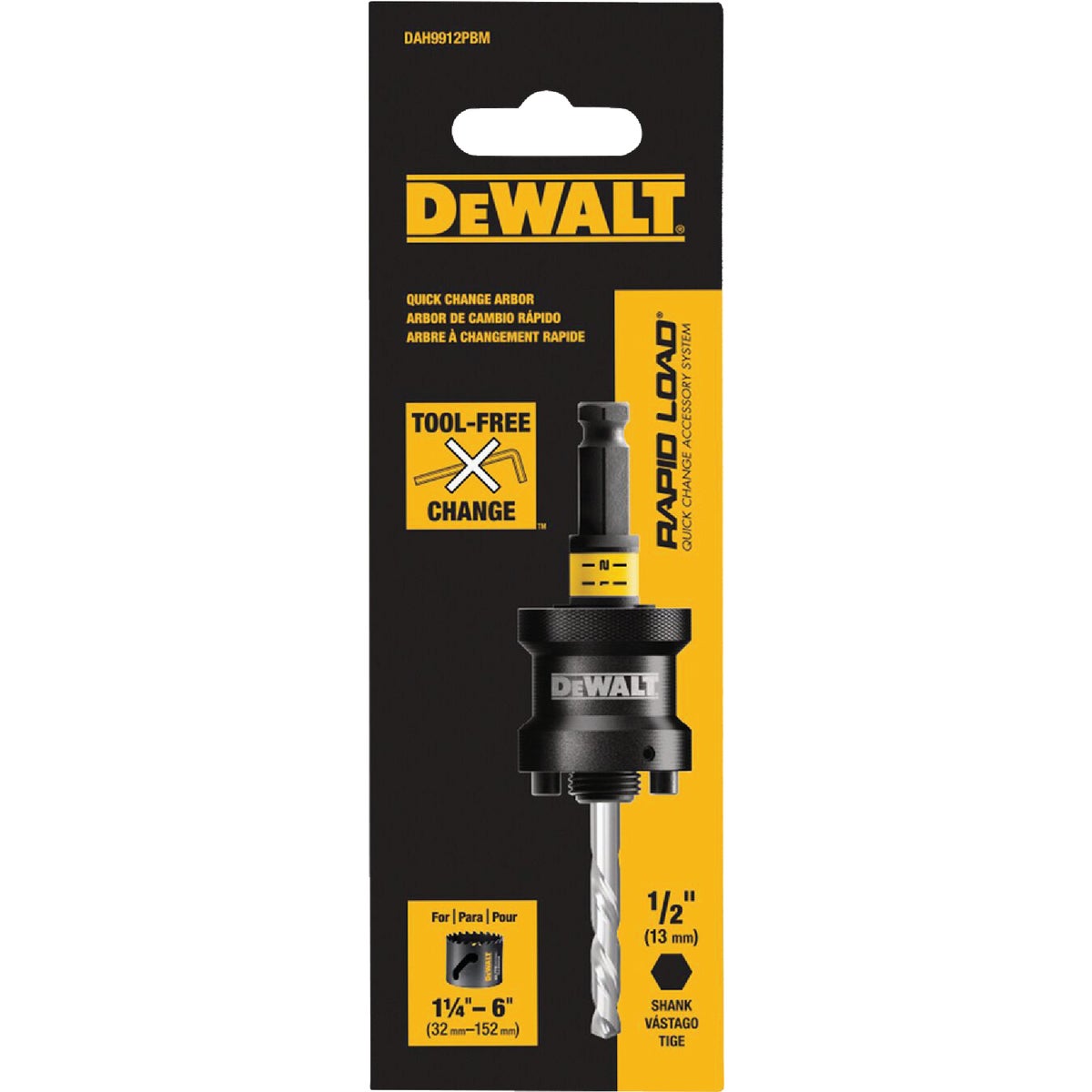 DEWALT 1-1/4 In. - 6 In. Quick Change Arbor 1/2 In. Shank Hole Saw Arbor Image 3