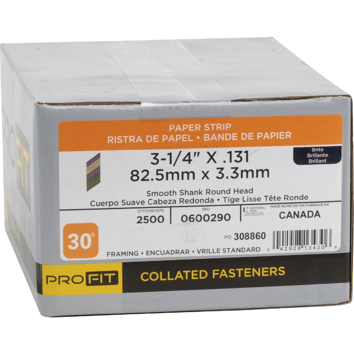 Pro-Fit 3-1/4 In. x 0.131 In. 30 Degree Paper Tape Smooth Shank Round Head Brite Framing Stick Nails (2500 Ct.) Image 2